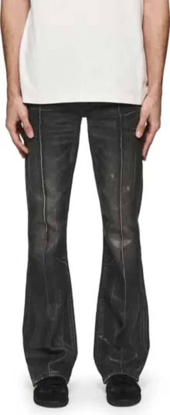 Purple Brand P004 Men's 29 Charcoal Black Denim Pintuck Coated Flare Jeans